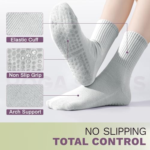 Non-Slip Pilates Socks with Grips - 3 Pairs for Yoga & Barre - Black/White/Gray