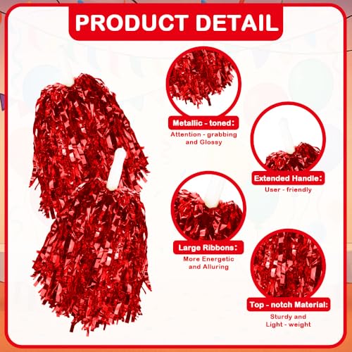 Cheerleading Pom Poms - Bling Red Cheer Hair Bow & Accessories