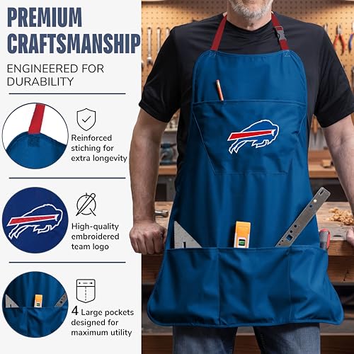 NFL Buffalo Bills Cooking Apron - Blue with Adjustable Straps & Pockets