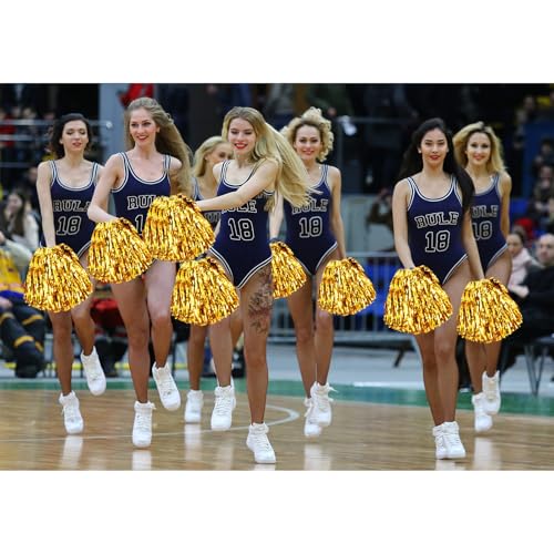 Gold Cheerleading Pom Poms - 6 Pack with Plastic Handles