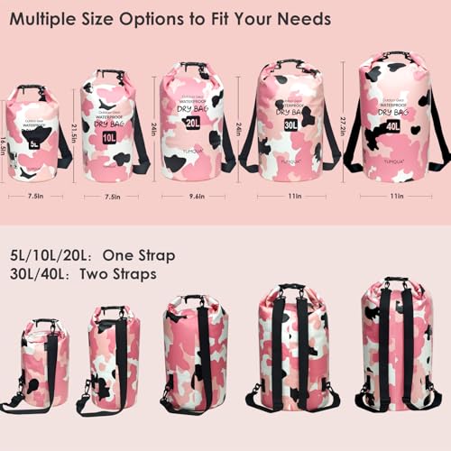 Roll Top 5L Dry Bag Waterproof for Kayaking & Stand Up Paddle Board (Forest Camouflage Pink) - YUMQUA