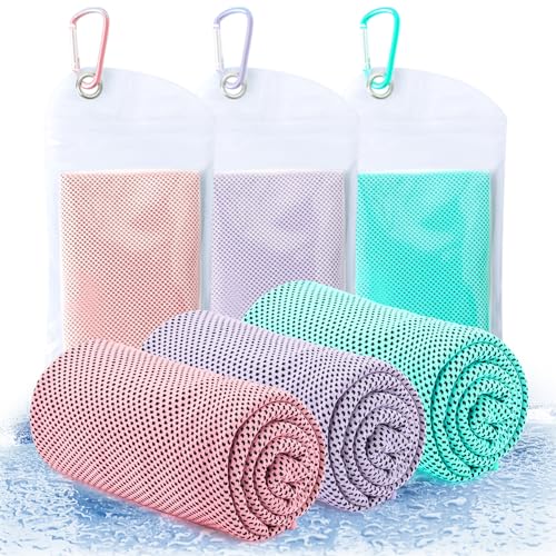 Cooling Towel 3 Pack for Neck & Face - Macaron Pink, Light Purple, Blue