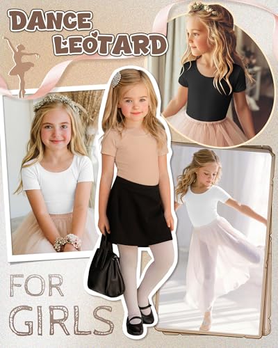Toddler Girls Cotton Leotards - 3 Pack, Black, White & Nude - 5T