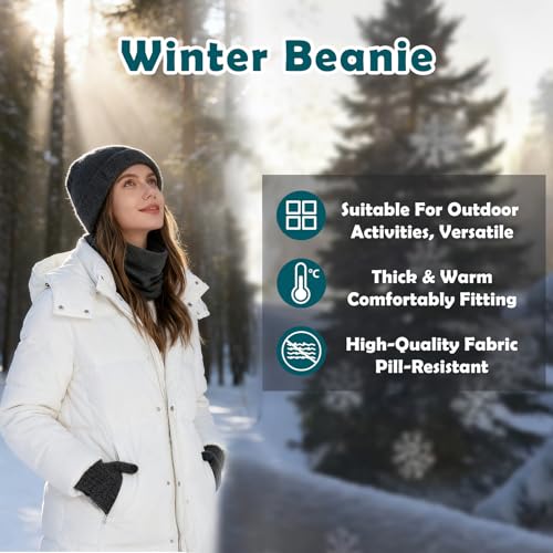 Winter Hats Neck Gaiter Gloves Set - Grey Beanie & Touchscreen Gloves