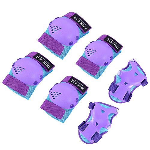 Kids Knee and Elbow Pads Set for Roller Skating - Blue/Purple, Small