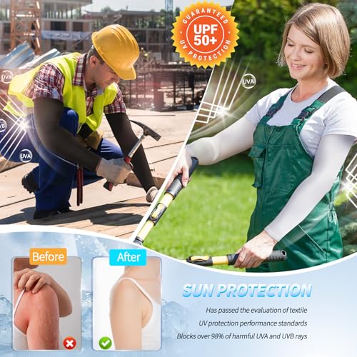 Cooling UV Sun Protection Arm Sleeves - UPF 50+ Compression - Black, 2 Pairs