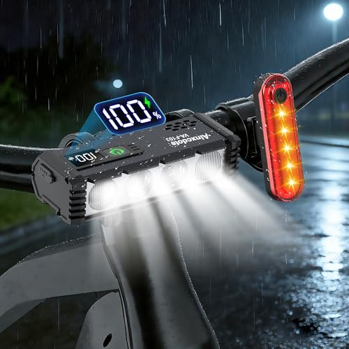 AInxcdote 4800 Lumen USB Rechargeable Bike Light with LCD Display for Night Cycling