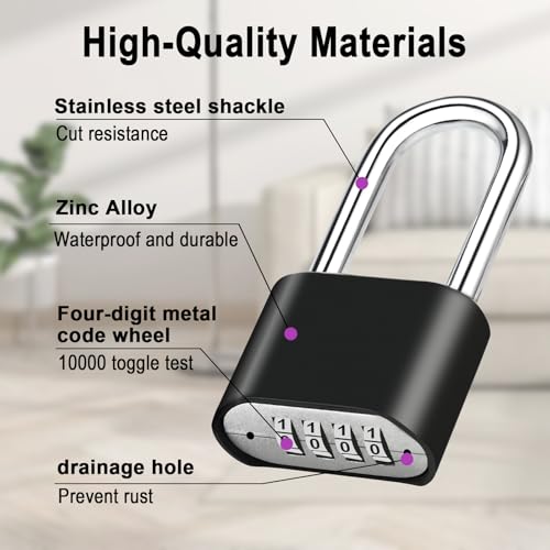 4pcs Combination Lock, 4-Digit Heavy Duty Combo Lock, Combination Padlock Outdoor Waterproof Gate Locks for Outdoor Fence, Locker, Sheds, Gym, Gate Hasps(4pcs, Long Shackle)