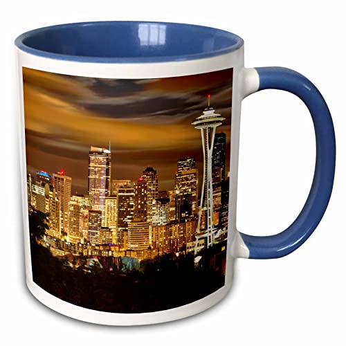 3dRose USA Seattle Skyline Night View 11oz Two-Tone Blue Mug