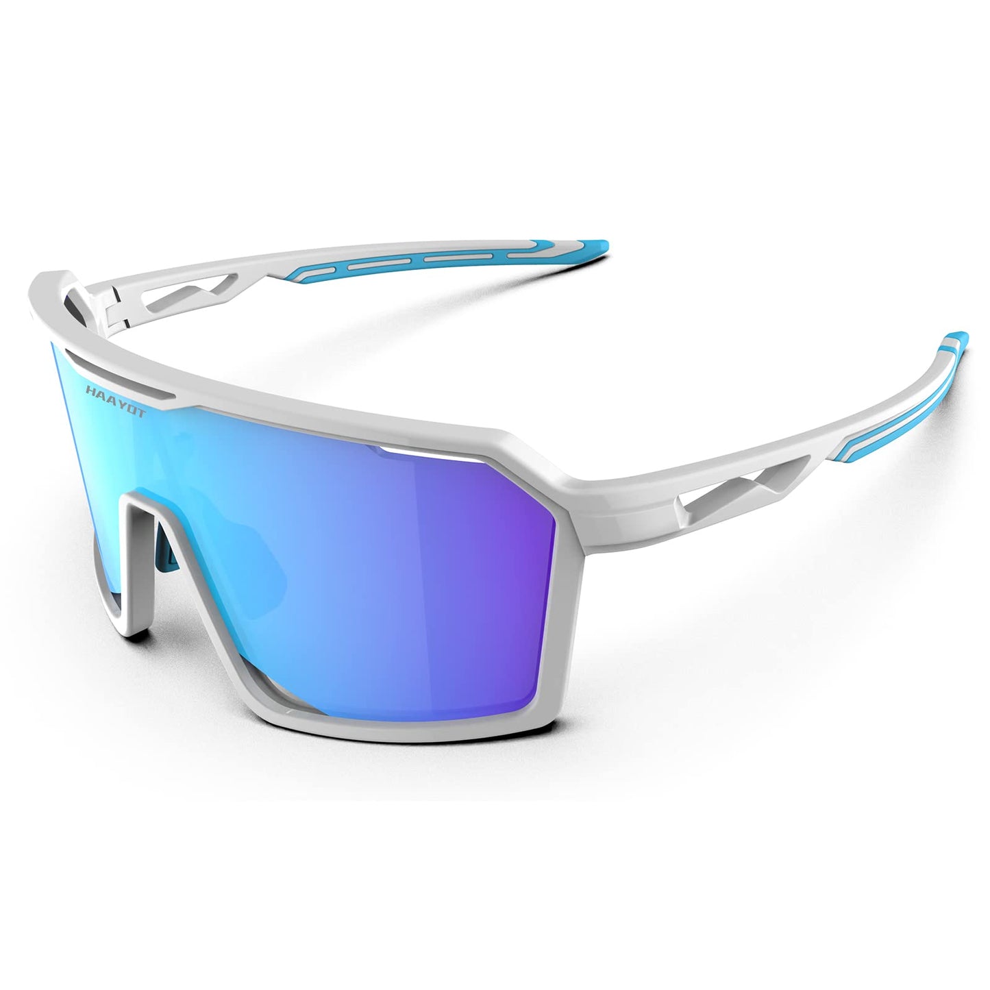 HAAYOT Sports Sunglasses for Men Women,Cycling Baseball Fishing Running Biking Glasses,UV Protection White Azure Blue