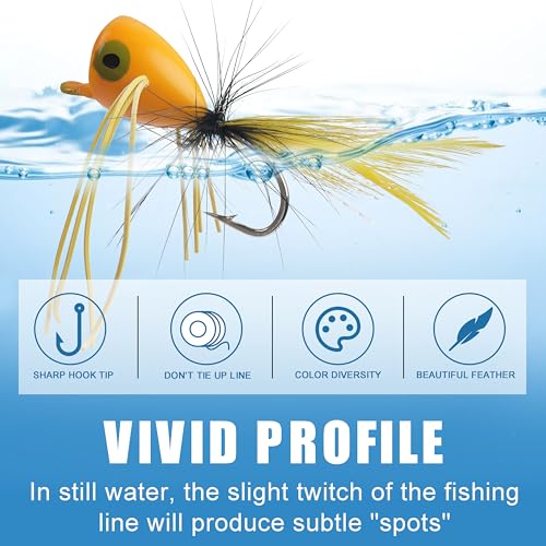 Bass Popper Flies Kit - 12 Pcs Orange Fishing Lures