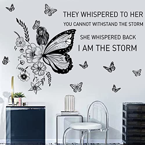 Inspirational Quote Wall Decal - Flower Vine & Butterfly Vinyl Wall Art