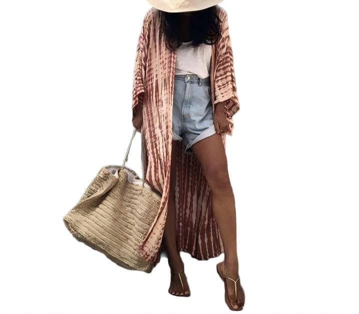 Women's One Size Rust Red Kimono Cover Up Long Beach Dress Swimsuit Coverups Lightweight Robe