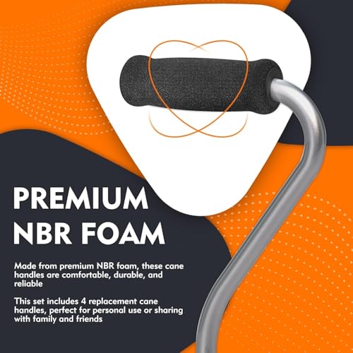 Non-Slip Replacement Cane Handles - 4-Pack Foam Grips, Black