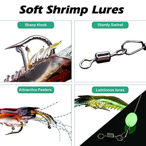 Goture 12pcs Soft Luminous Shrimp Fishing Lures Set 3.54in Saltwater Bait