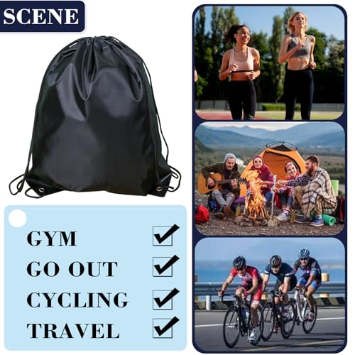 Drawstring Backpack - 4-Pack Polyester Gym Cinch Sack - Black