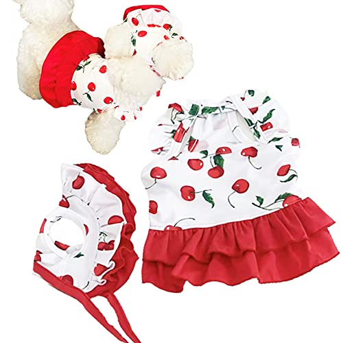 IMDOUBLEDOU Cherry XX-Large Dog Swimsuit & Sun Cap Set - Puppy Beach Outfit for Swimming & Bathing