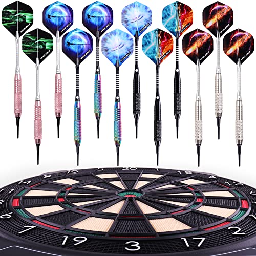 WIN.MAX Darts Soft Tips 12 Pcs for Electronic Dart Boards Pink Silver Rainbow Variants