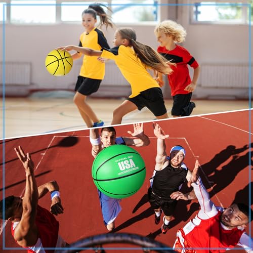 Libima 4-Pack Size 5 Basketballs with Pump - Yellow, Green, Blue, Orange