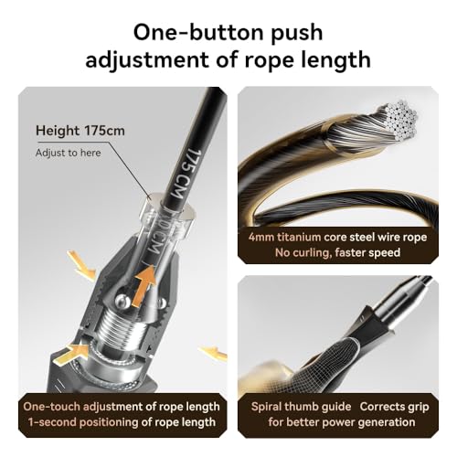 Joinrope Black Weighted Jump Rope with Metal Handles, Adjustable Speed Rope for Fitness & Home Workout