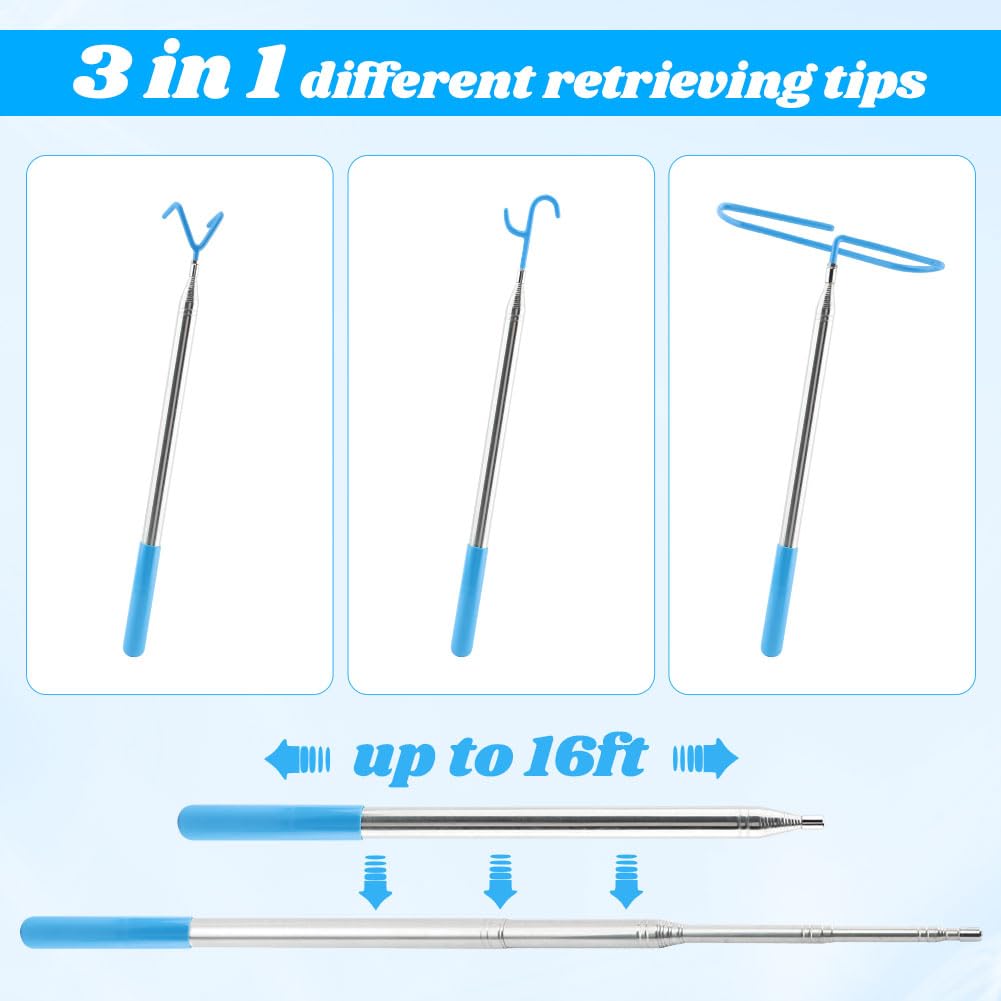 Kazheon Disc Golf Retriever Pole 16ft with Durable Stainless Steel Frame Hooks & Carry Bag, Extendable Golf Accessories Grabber to Retrieve Discs in Water, Trees, Bushes(Color:As Shown)