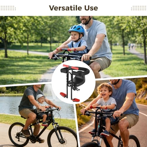 COSYOO Front Mounted Bike Seat with Guardrail, Foldable Footrests & Soft Foam — Black