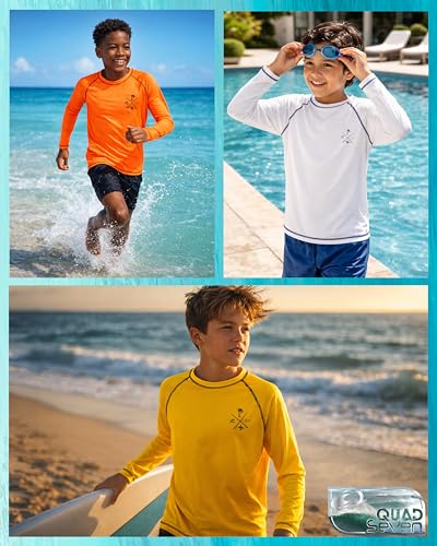 Boys Long Sleeve Rash Guard Swim Shirt - Sun Protection, Age 12-14, White