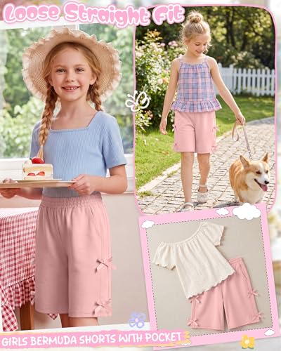 Girls Bermuda Bowknot Shorts - 11-12 Years, Pink