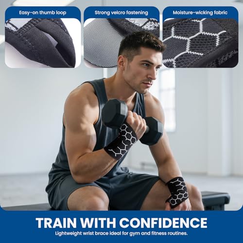 Adjustable Wrist Support Brace - Breathable Compression Wrap - Black - 1 Pack