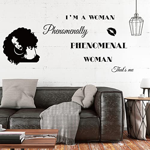 SUPERDANT Inspirational Wall Sticker I am a Phenomenal Woman Quotes Woman Avatar Pattern Women's Motivation Wall Decor Sticker Vinyl Art Wallpaper Decal for Living Room Home Decor 38x15in