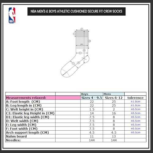 NBA Men's Cushioned Crew Socks - 6 Pack - White Red Blue