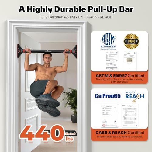 Adjustable No-Drill Pull Up Bar for Doorway - 29.5-37 in, 440 lb Capacity