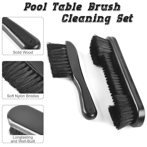Black Billiards Pool Table & Rail Cleaning Brush Set with Cue Shaft Slicker & Chalk Cube