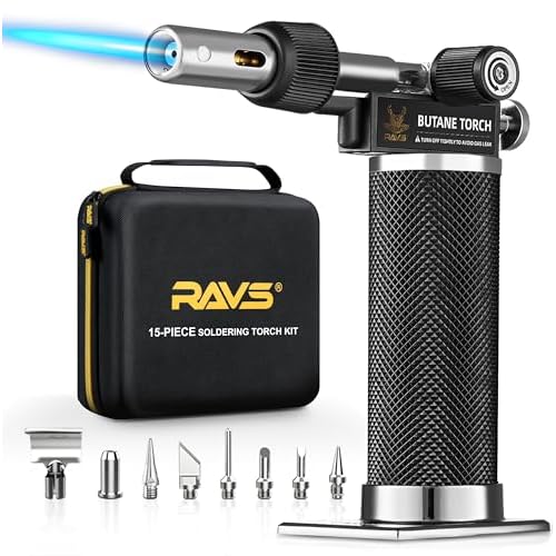 RAVS Butane Soldering Iron Kit Cordless, 14-Piece Multi-Function Butane Torch Kit, Portable Brazing Torch with Adjustable Flame, Without Butane Fuel, Unique Gifts for Dad Husband Men