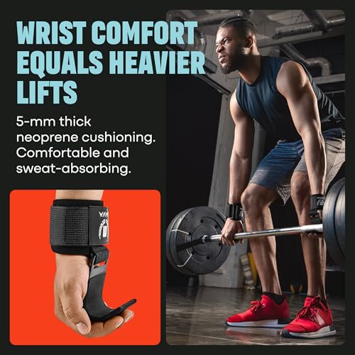 Heavy Duty Weightlifting Hooks with Wrist Straps for Powerlifting and Gym