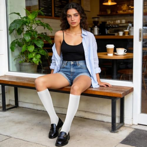 Compression Socks for Women - Knee High Stockings - White