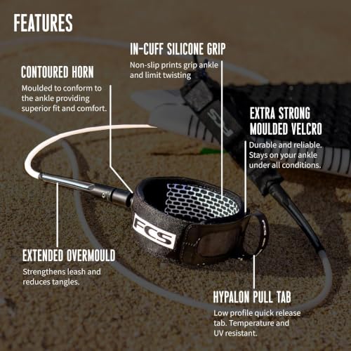 FCS All Round Essential Surf Leash 8' Mango - Lightweight Durable Wave Leash with Silicone Grip & Easy-Release Tab