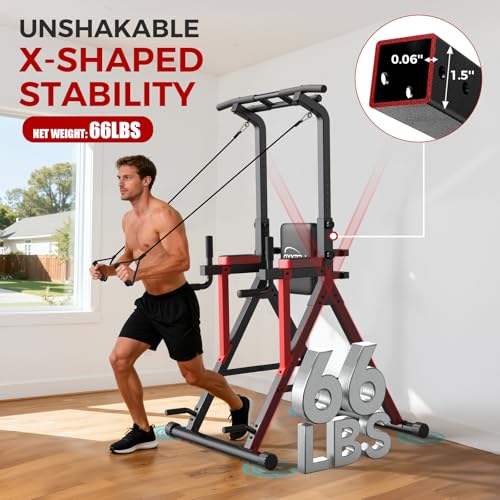 Power Tower Pull Up Bar - Free Standing Dip Station Set - 400LBS