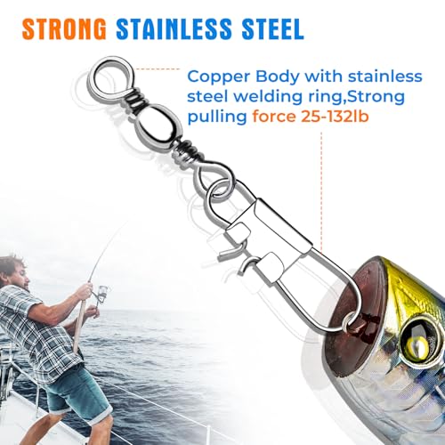 Stainless Steel Fishing Swivel Snaps - 100 PCS - Size #10, 26 lb
