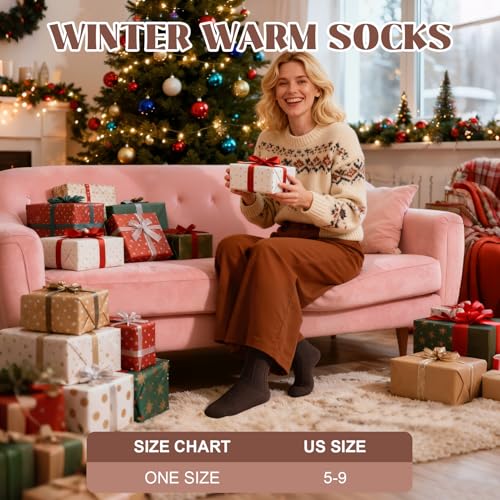Wool Socks for Women - Winter Warm Cute Cat Crew Socks - One Size