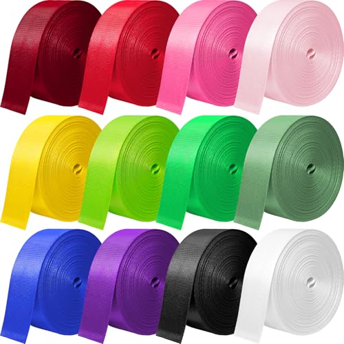 YOGHAVRS 1 Inch Nylon Webbing Straps - 12 Rolls, 3.3 Yards per Color, DIY, Outdoor & Indoor Use