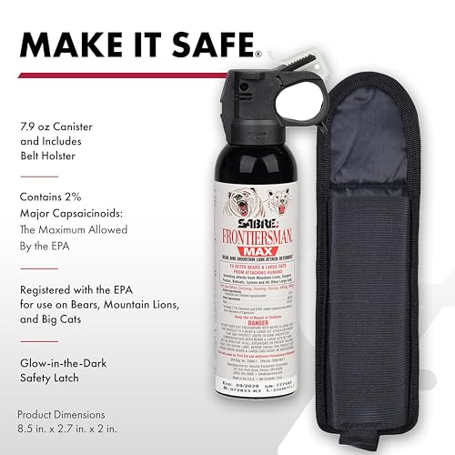 SABRE Bear Spray Max Range 40ft - EPA Registered for 9 Animal Species with Holster & Safety Features