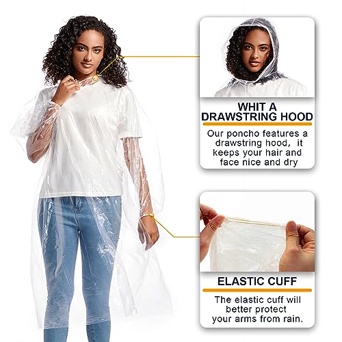 Disposable Rain Ponchos for Adults - 5 Pack Emergency Rain Coat - One Size