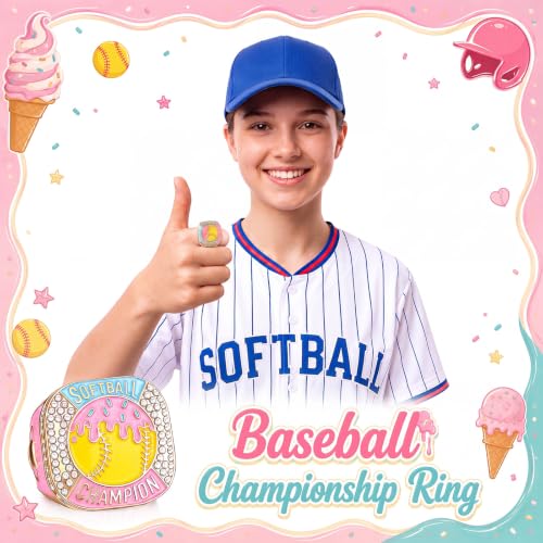 Championship Trophy Ring Set with Display Case - Colorful Softball Ice Cream Drip