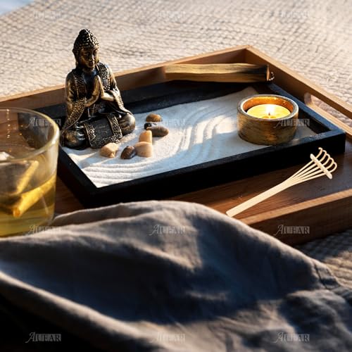 AUEAR, Set of 3 Mini Zen Sand Rakes Bamboo Rock Garden Tray Rake Tools for Home Office Table