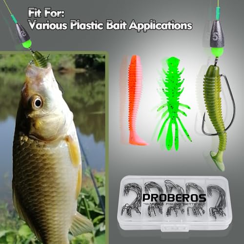 EWG Offset Worm Hooks for Bass Fishing - 50pcs Mixed Size Tackle Set