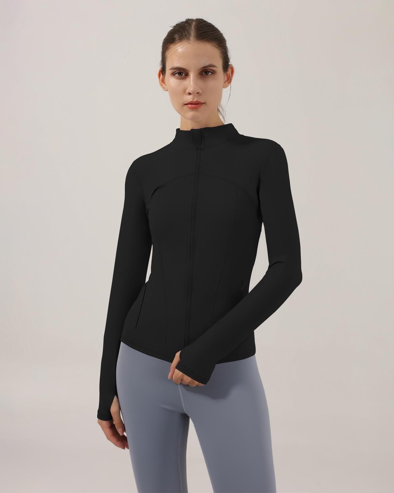 Locachy Women's Slim Fit Full Zip Athletic Running Sports Workout Jacket with Thumb Holes Style 02 Black M
