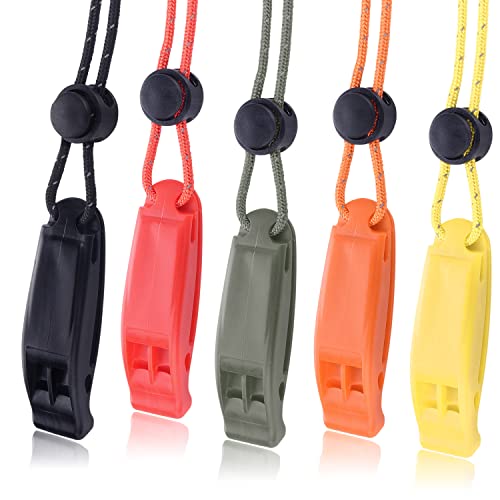 Emergency Whistles - 5 Pack Loud Survival Whistles with Reflective Lanyard