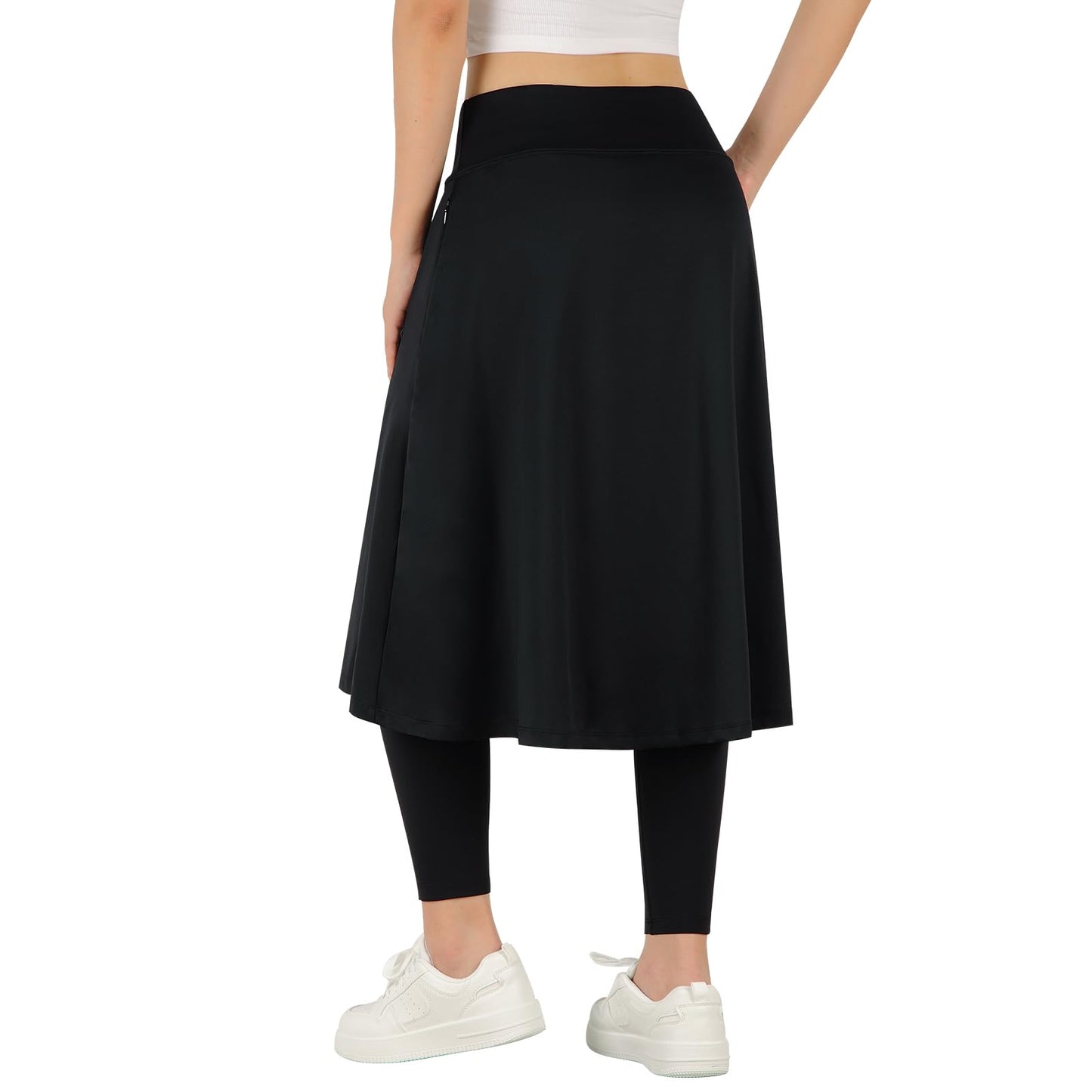 ANIVIVO Women's Knee Length Fleece Lined Leggings with Skirt, Winter Warm Skirted Leggings for Women Zipper Pockets (Black,M-huan)