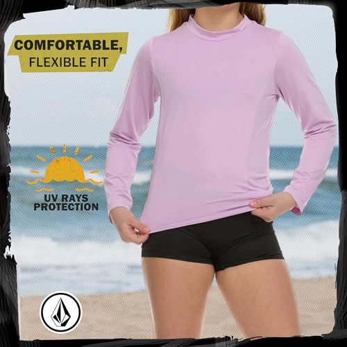 Girls Long Sleeve Rash Guard - UPF 50+ Swim Shirt - Lavender